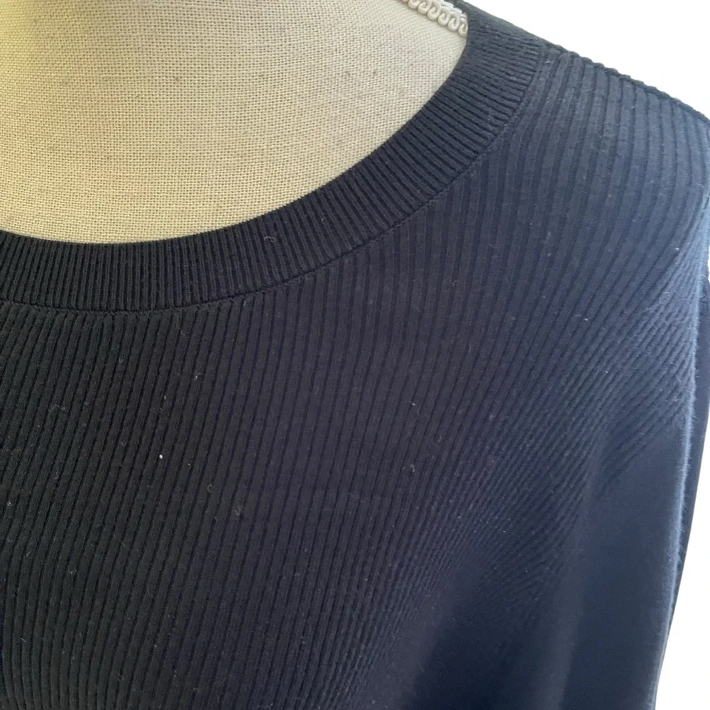 Halogen Black Ribbed Knit Scoop neck Sweater with Long Puffed Sleeves L